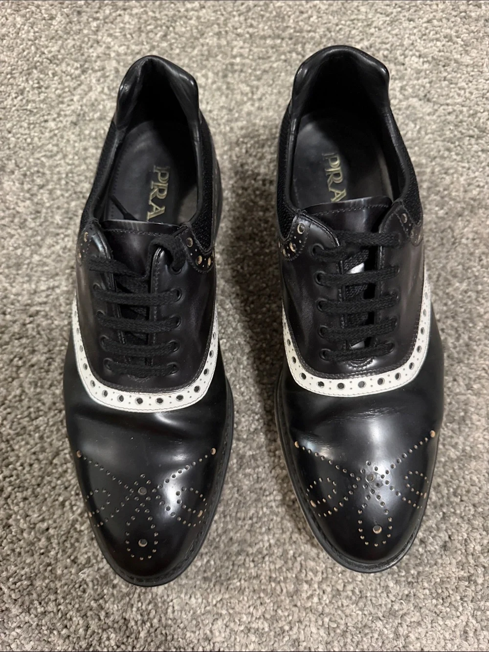 Prada Black and White Wingtip Derby Sneakers Size 7UK/8US !